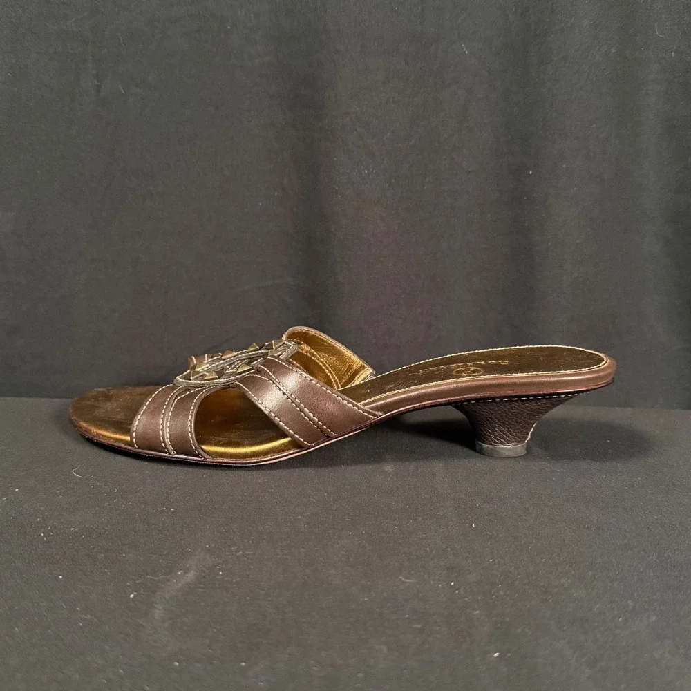 Cole Haan Brown Leather Studded Kitten Heel Slide Sandals D17471 Womens 8.5B